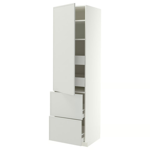 METOD/MAXIMERA Hi cab w shlvs/4 drawers/dr/2 frnts, white/Aspudden light grey, 60x60x220 cm