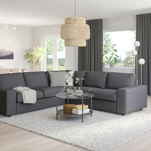 VIMLE Corner sofa, 4-seat, with wide armrests/Gunnared medium grey