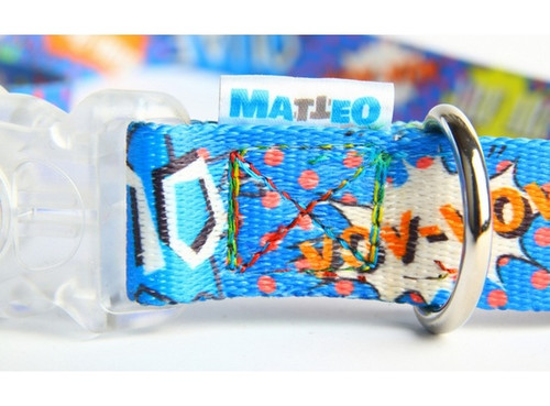Matteo Dog Collar LED Buckle 25mm, blue graffiti