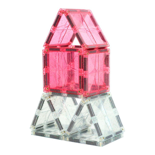 Cleverclixx Magnetic Tiles Glitter Tiles Pack Transparent / Pink - 16 pieces, 3+