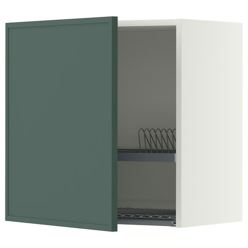 METOD Wall cabinet with dish drainer, white/Aspudden dark grey-green, 60x60 cm
