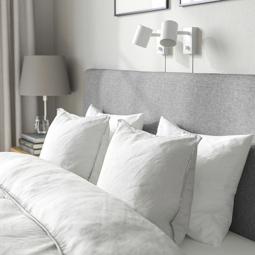 TÄRNKULLEN Upholstered bed frame, Tibbleby beige/grey/Luröy, 140x200 cm
