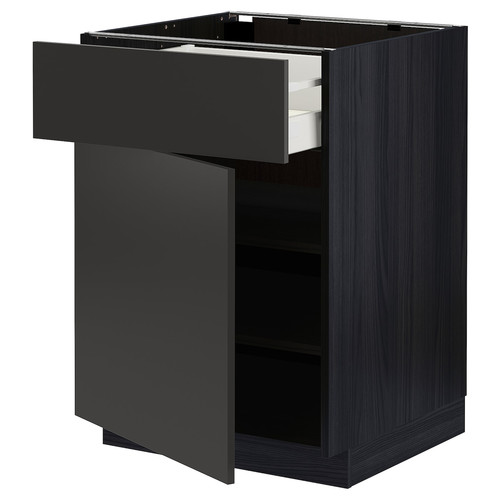METOD / MAXIMERA Base cabinet with drawer/door, black/Nickebo matt anthracite, 60x60 cm