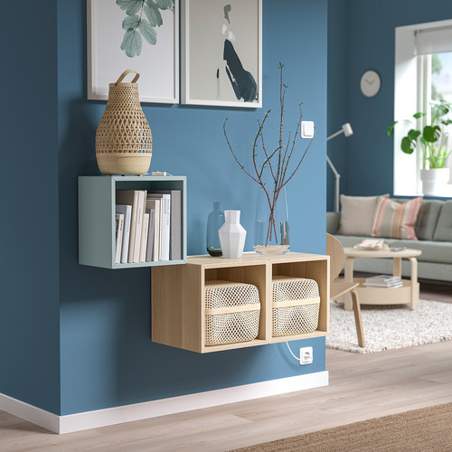 EKET Wall-mounted cabinet combination, light grey-blue/white stained oak effect, 105x35x70 cm