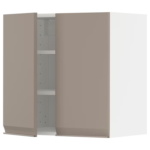 METOD Wall cabinet with shelves/2 doors, white/Upplöv matt dark beige, 60x60 cm