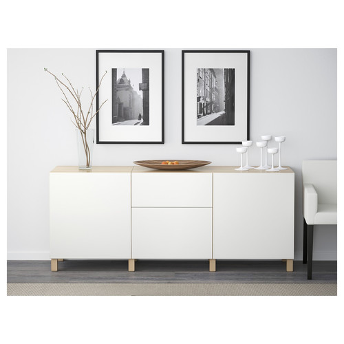 BESTÅ Storage combination with drawers, white stained oak effect/Lappviken white, 180x40x74 cm
