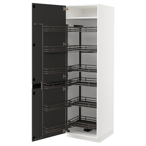 METOD High cabinet with pull-out larder, white/Upplöv matt anthracite, 60x60x200 cm