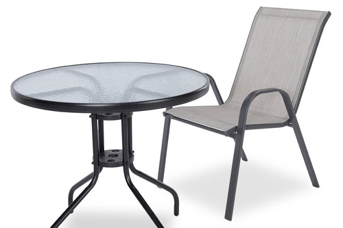 Elegant Outdoor Table with 2 Chairs, Duo 80 cm, grey