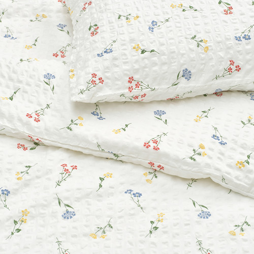 PILDVÄRGMAL Duvet cover and 2 pillowcases, white/floral pattern, 200x200/50x60 cm