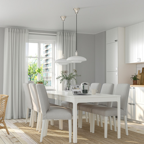 EKEDALEN / BERGMUND Table and 8 chairs, white white/Ramna light grey, 180/240 cm