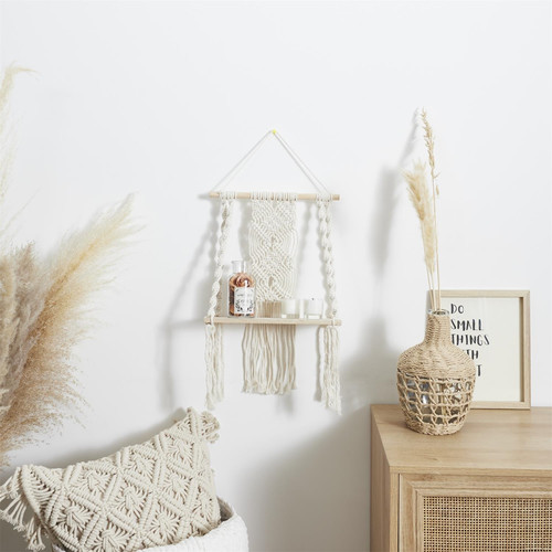 Wall Shelf Boho, medium, beige macrama