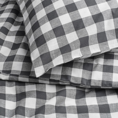EKTANDVINGE Duvet cover and pillowcase, anthracite white/check, 150x200/50x60 cm