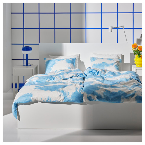 ÄNGSVITVINGE Duvet cover and pillowcase, blue/white, 150x200/50x60 cm