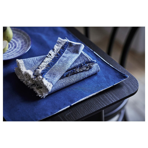 NISSÖGA Place mat, white/dark blue, 45x35 cm