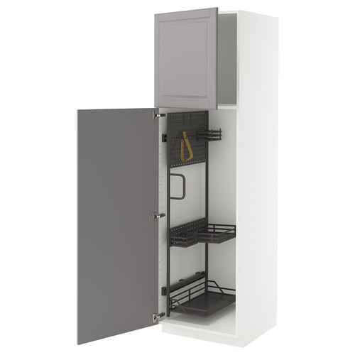 METOD High cabinet with cleaning interior, white/Bodbyn grey, 60x60x200 cm