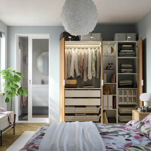 PAX / STORKLINTA Wardrobe combination, white oak effect/white, 185x60x201 cm