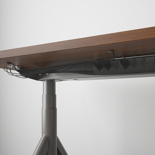 IDÅSEN Desk sit/stand, brown/dark grey, 160x80 cm