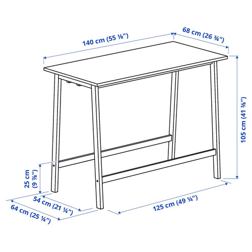 MITTZON Conference table, oak veneer/black, 140x68x105 cm