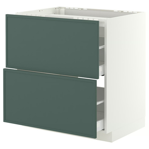 METOD/MAXIMERA Base cab f hob/2 fronts/2 drawers, white/Aspudden dark grey-green, 80x60 cm