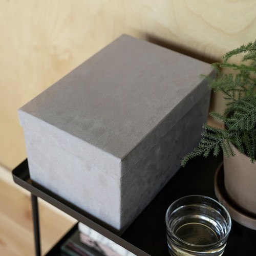 GJÄTTA Storage box with lid, velvet light grey, 18x25x15 cm