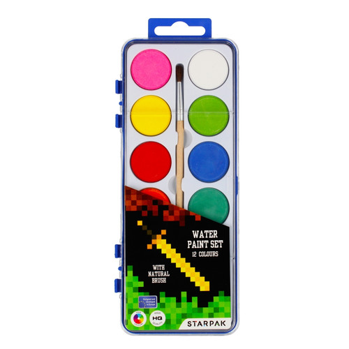 Starpak Water Paint Set Pixel 12 Colours & Paintbrush