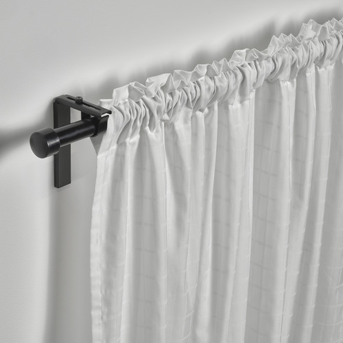 MÄSTERROT Curtains, 1 pair, white white/grid with heading tape, 145x300 cm