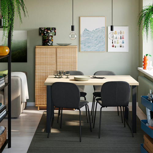 SKÅLSTA Table and 4 chairs, oak effect U-shaped black-grey/Knäbäck dark grey tubular metal/black-grey, 140x80 cm