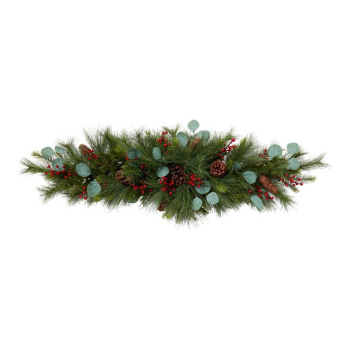 Table Garland Decoration with Rowan Berries and Pine Cones