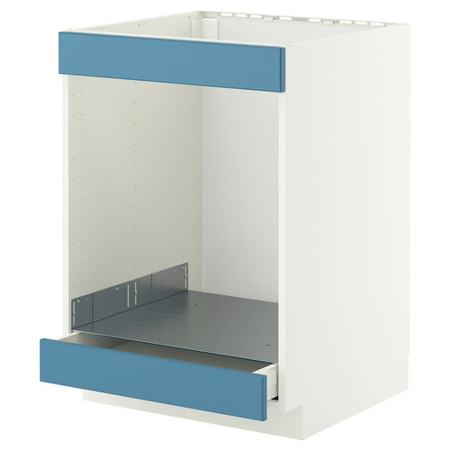 METOD / MAXIMERA Base cab for hob+oven w drawer, white/Lerhyttan blue, 60x60 cm