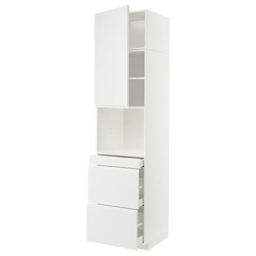 METOD / MAXIMERA Hi cab f micro combi w door/3 drwrs, white/Voxtorp matt white, 60x60x240 cm