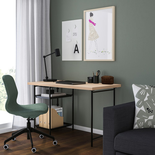 LAGKAPTEN/SPÄND Desk, white stained oak effect/black, 120x60 cm