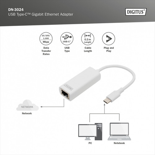 Digitus Gigabit Ethernet Adapter USB Type-C