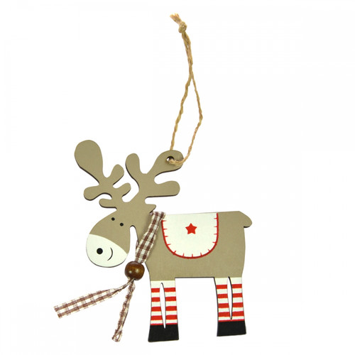 Wooden Reindeer Christmas Ornament with Scarf