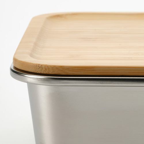 IKEA 365+ Food container with lid, large rectangular/stainless steel bamboo, 3 l