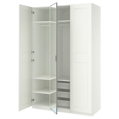 PAX / KAMMARTORP/GRIMO Wardrobe combination, white mirror glass/grey white, 150x60x236 cm
