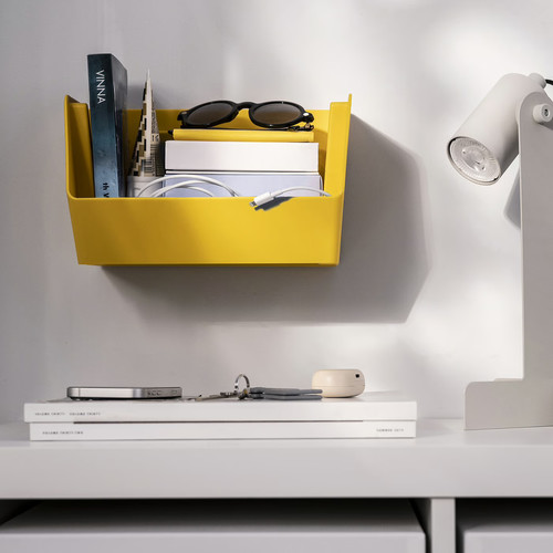 FODERTRÅG Organiser for desk/wall, bright yellow, 25x18x15 cm