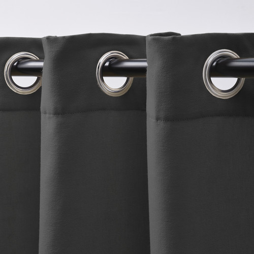 GINSTMOTT Curtains, 1 pair, dark grey/with eyelets, 145x300 cm