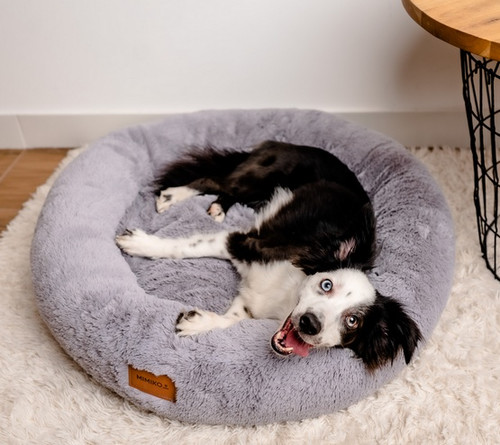 MIMIKO Pets Dog Bed Lair Shaggy Round XL 75cm, grey