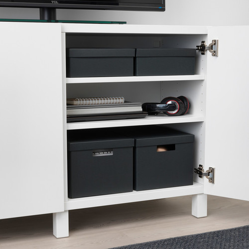 TJENA Storage box with lid, black, 25x35x20 cm