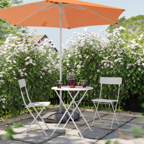 HÖGÖN / IGGÖN Parasol with base, bright orange/dark grey, 270 cm