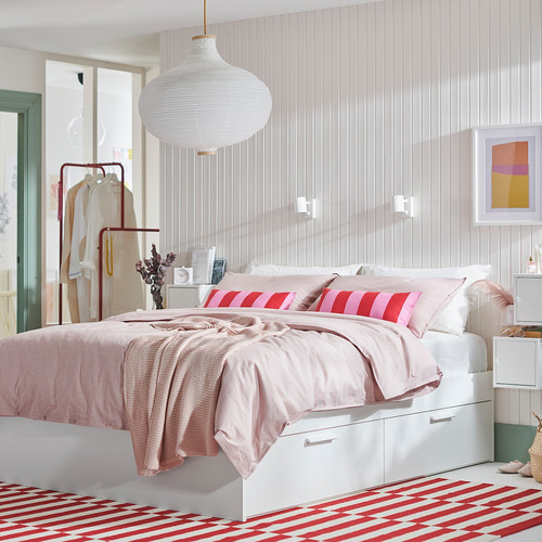 BRIMNES Bed frame with storage, white, Lönset, 160x200 cm
