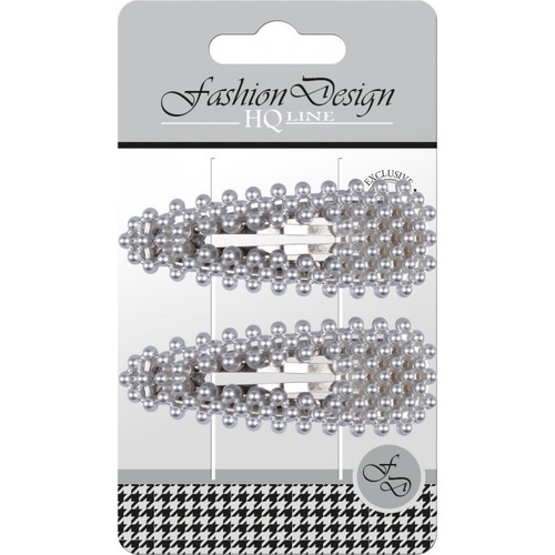 Fashion Design Hair Snap Clip, silver pearl, 2pcs