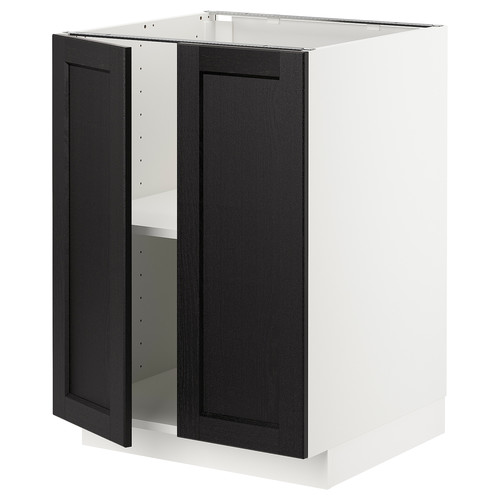 METOD Base cabinet with shelves/2 doors, white/Lerhyttan black stained, 60x60 cm