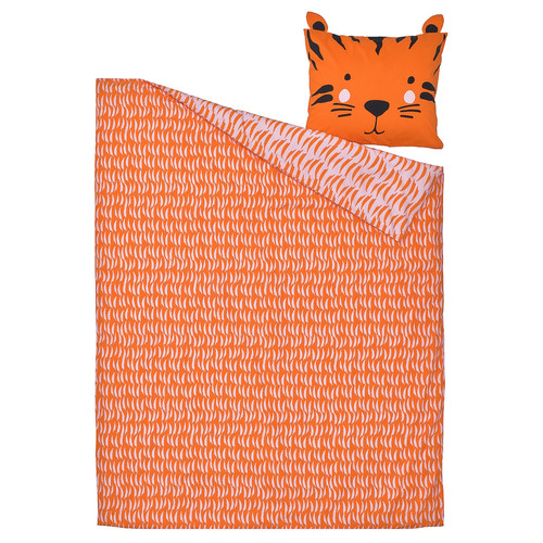 NATTHÄGER Duvet cover and pillowcase, orange/tiger, 150x200/50x60 cm