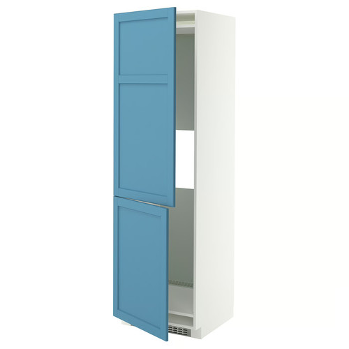 METOD Hi cab f fridge or freezer w 2 drs, white/Lerhyttan blue, 60x60x200 cm