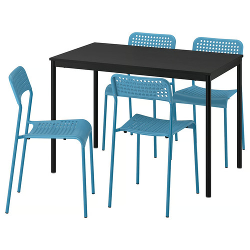 SANDSBERG Table and 4 chairs, black black/blue, 110x67 cm