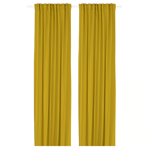 GINSTMOTT Curtains, 1 pair, yellow/with heading tape, 145x300 cm