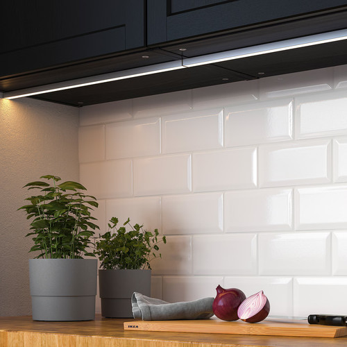 MITTLED LED kitchen worktop lighting strip, dimmable aluminium-colour, 60 cm