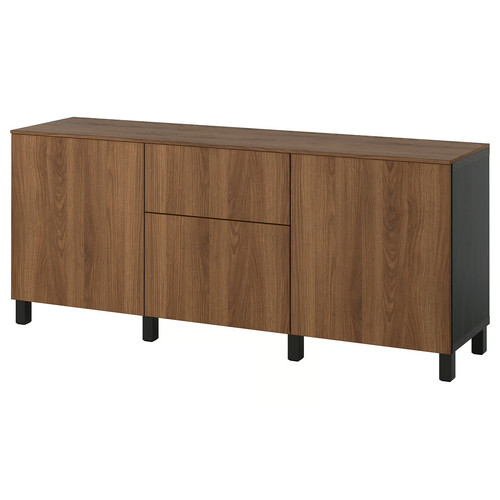 BESTÅ Storage combination with drawers, black-brown/Lappviken/Stubbarp walnut effect, 180x42x75 cm
