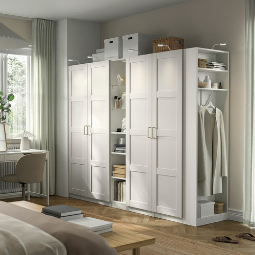 PAX / BERGSBO Wardrobe combination, white white/white, 255x60x201 cm